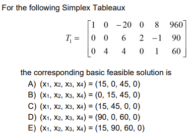 Solved For the following Simplex Tableaux ſi 0 - 2008 960 T | Chegg.com