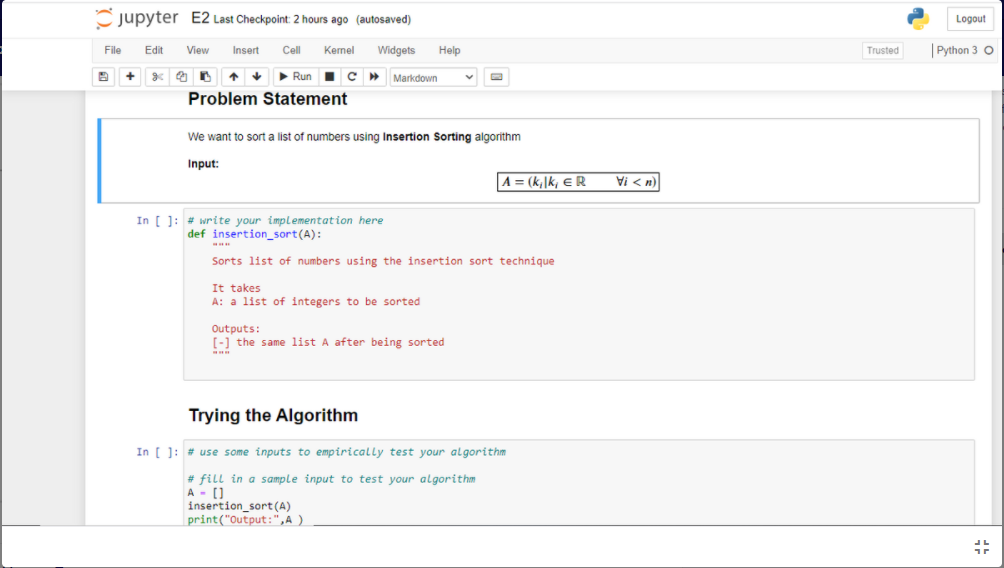 Solved jupyter E2 Last Checkpoint: 2 hours ago (autosaved) | Chegg.com