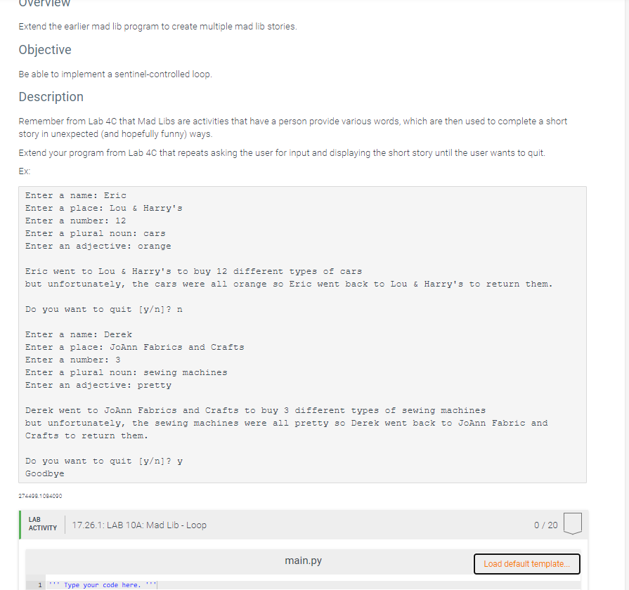 Solved Extend the earlier mad lib program to create multiple | Chegg.com