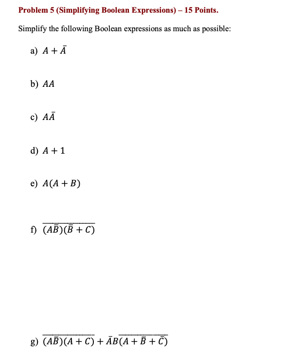 Solved Problem Simplifying Boolean Expressions Chegg Com