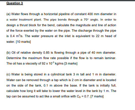 Solved Question 3 (a) Water flows through a horizontal | Chegg.com