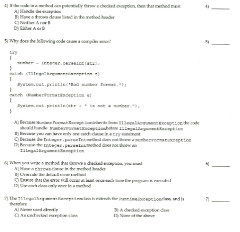Solved 5) 4) Tf the code in a method can potentially throw a | Chegg.com
