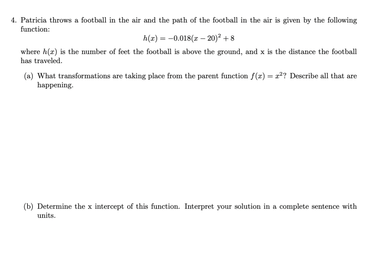 Solved 4. Patricia throws a football in the air and the path | Chegg.com