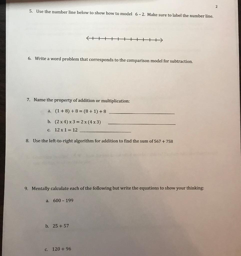 Solved 2 5. Use the number line below to show how to model | Chegg.com