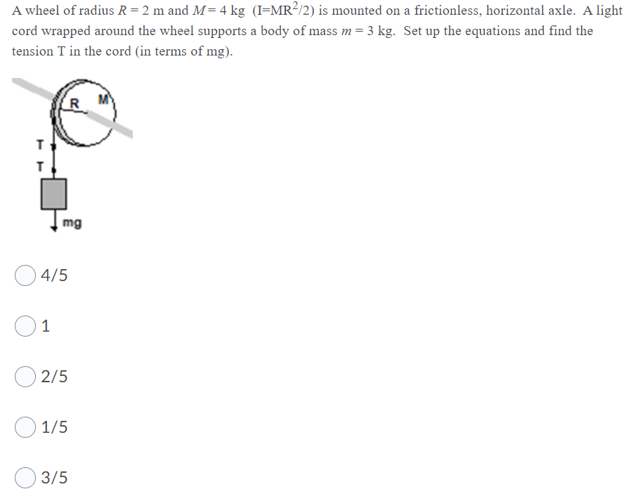 Solved A wheel of radius R= 2 m and M=4 kg (I=MR²/2) is | Chegg.com