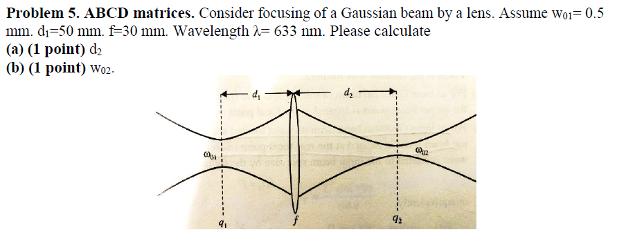 Solved Problem 5. ABCD matrices. Consider focusing of a | Chegg.com