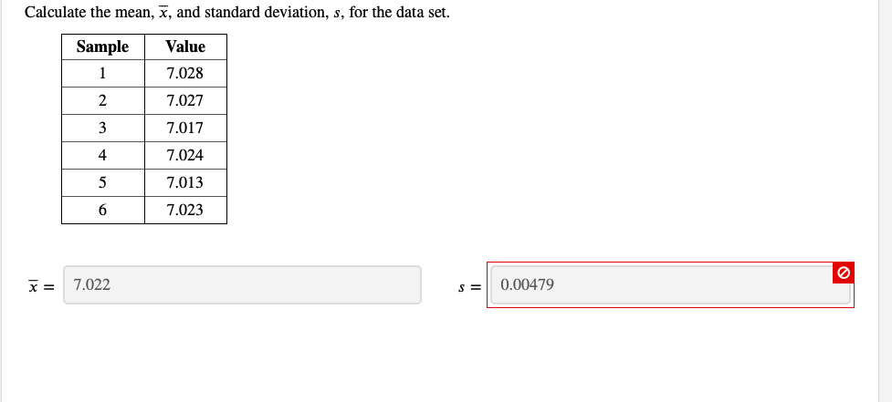 Solved Calculate the mean, x, and standard deviation, s, for | Chegg.com