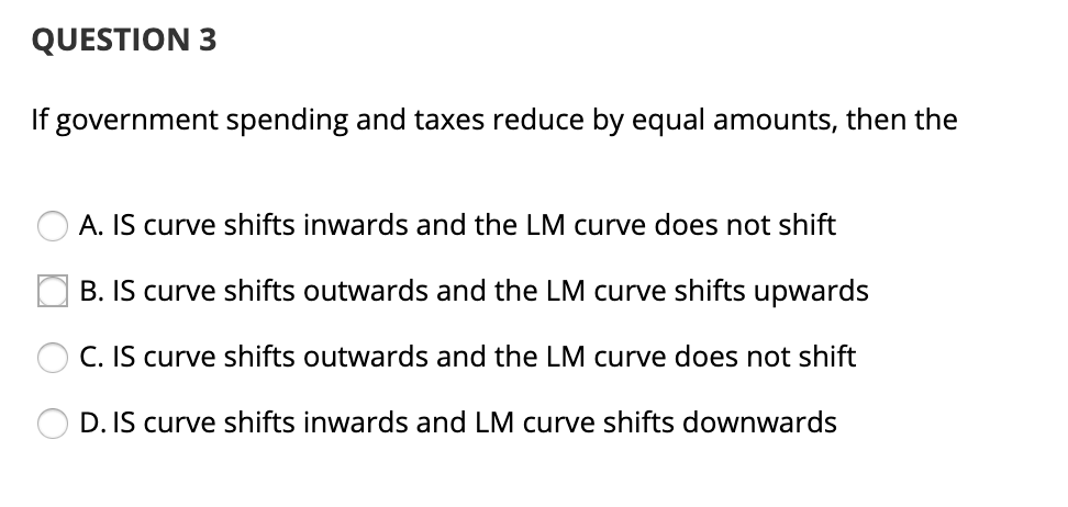 Solved QUESTION 3 If government spending and taxes reduce by | Chegg.com