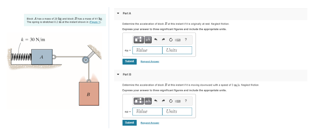 Solved Block A Has A Mass Of 20kg ﻿and Block B ﻿has A Mass | Chegg.com