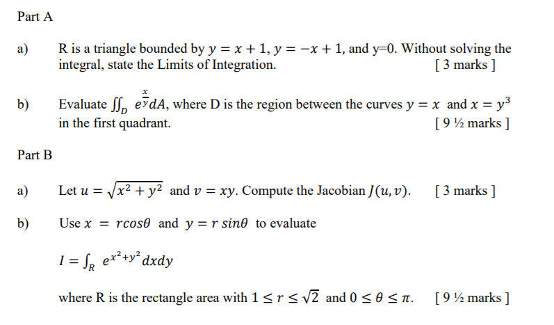 Solved Part A a) R is a triangle bounded by y = x + 1, y = | Chegg.com