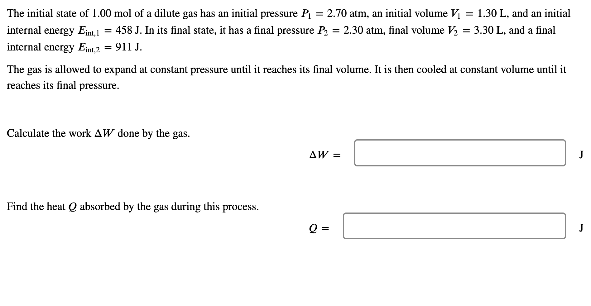 Solved a = , = a The initial state of 1.00 mol of a dilute | Chegg.com