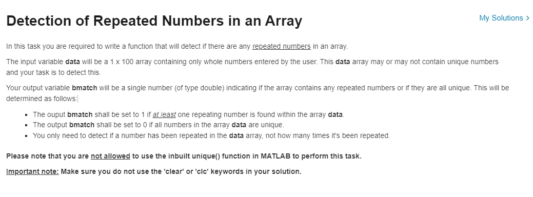Solved Detection of Repeated Numbers in an Array My | Chegg.com