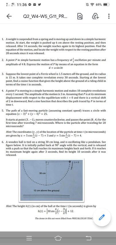 N 4g 11 36 N 69 Q2 W4 W5 G11 Pr 1 A Weight Is Chegg Com