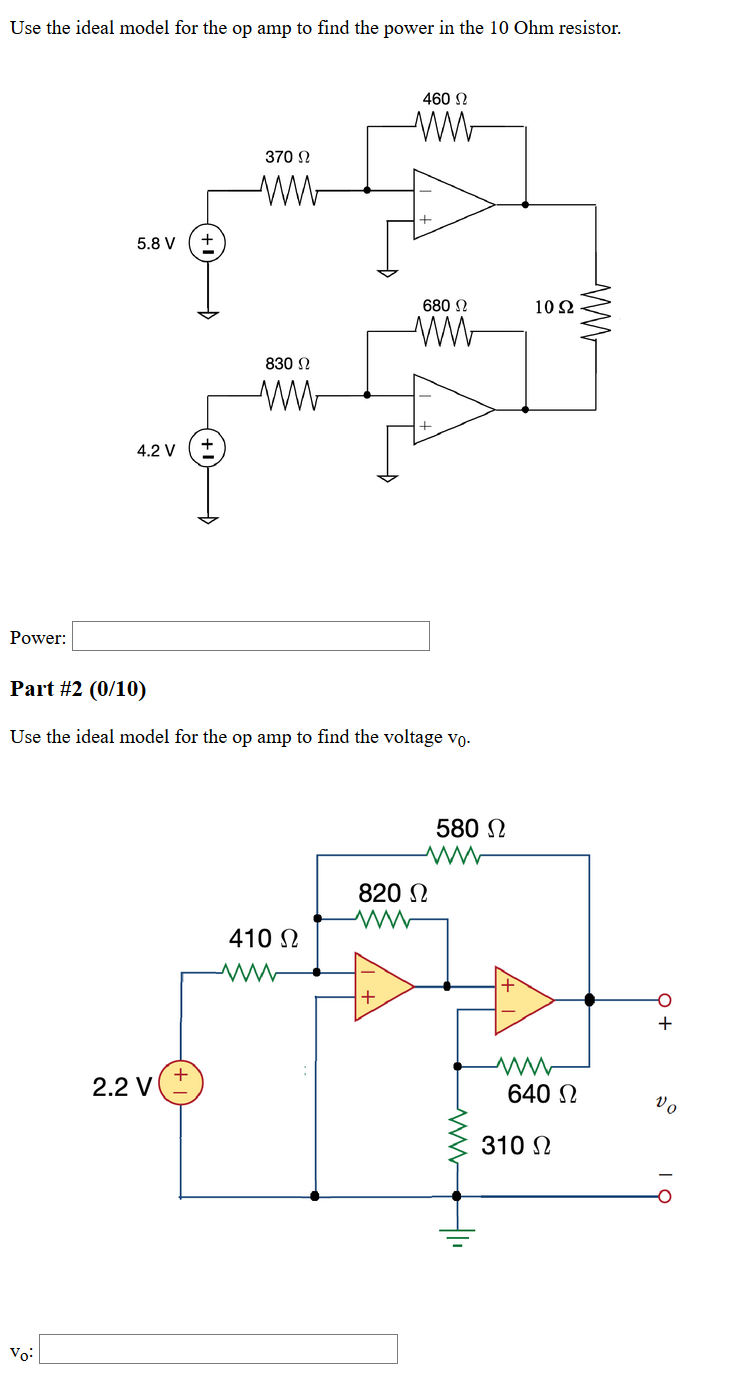 Solved Use the ideal model for the op amp to find the power | Chegg.com
