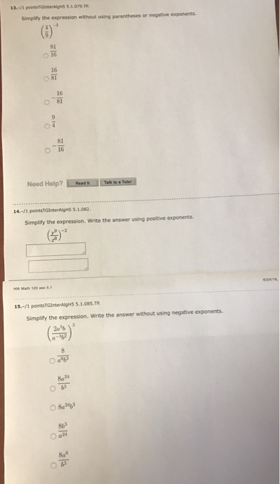 Solved Simplify the expression without using parentheses or | Chegg.com