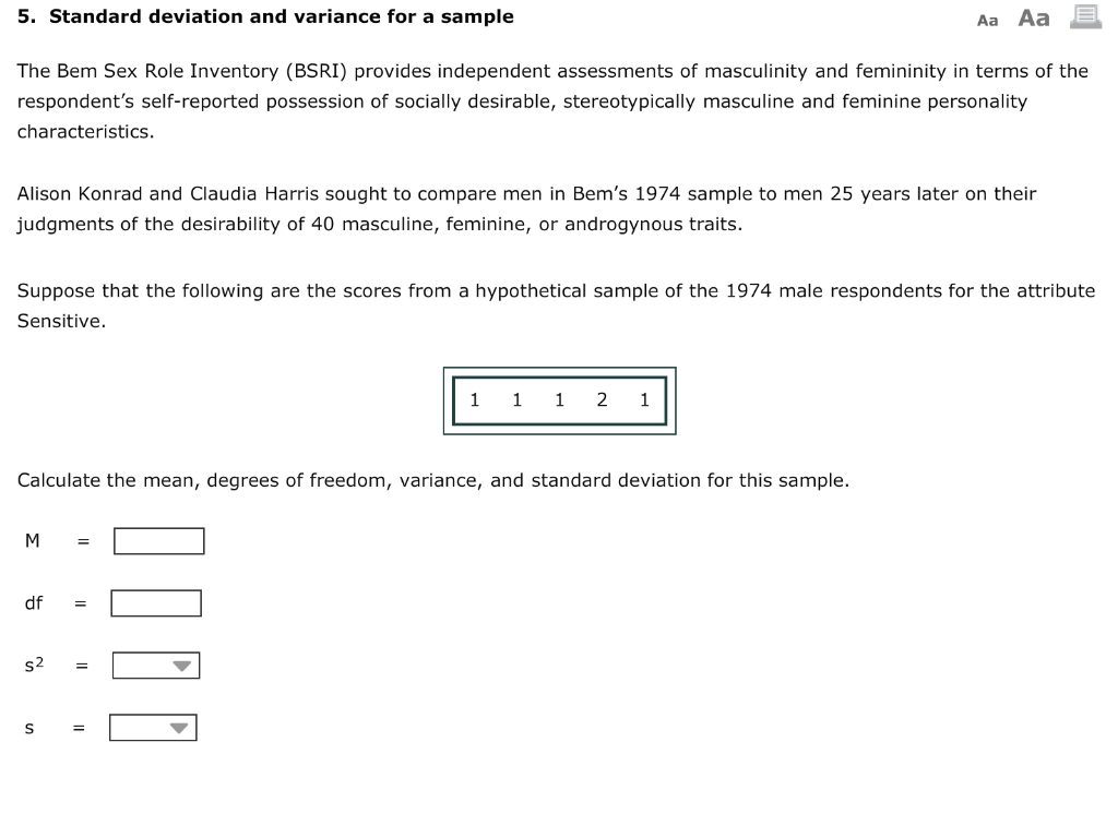 Solved 5 Standard Deviation And Variance For A Sample Аа Аа