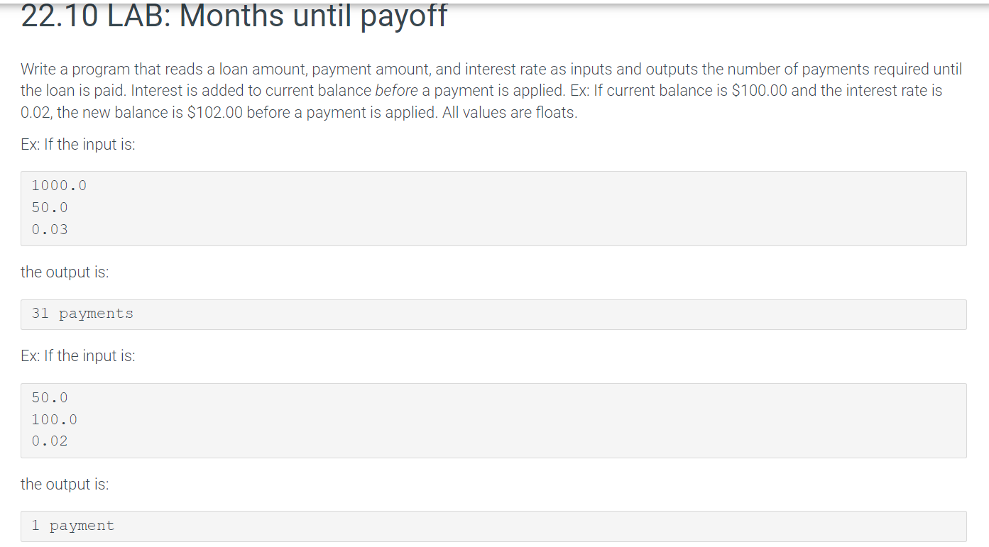 Solved Write a program that reads a loan amount, payment | Chegg.com