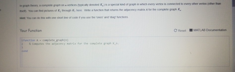 Solved In graph theory, a complete graph on n vertices | Chegg.com