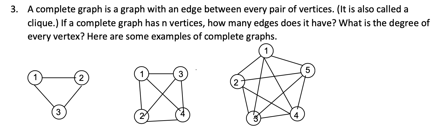 Solved 3. A complete graph is a graph with an edge between | Chegg.com