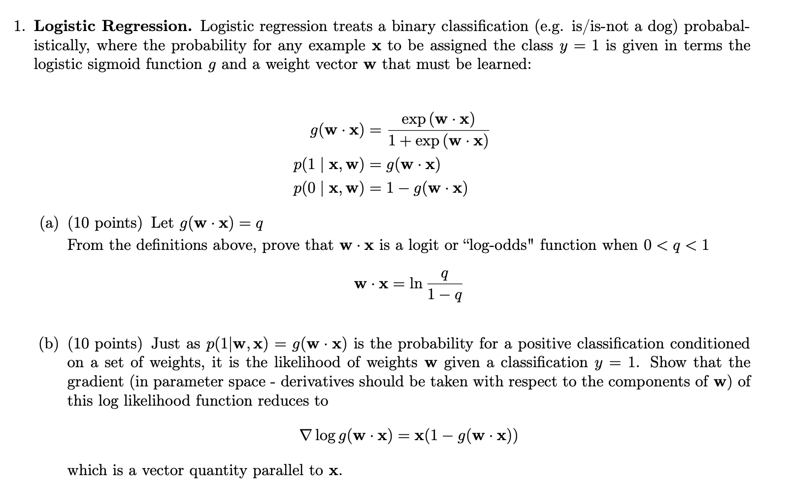 1 Logistic Regression Logistic Regression Treats Chegg Com