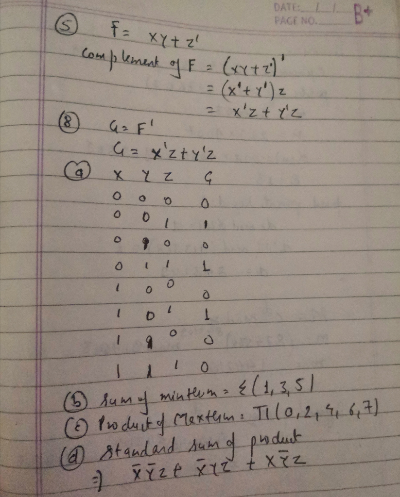 Solved 5 Find Complement F Xy Z Show Ff 0 F F 1 6 Function F Xy Xy Y Z List Truth Table B Possi Q