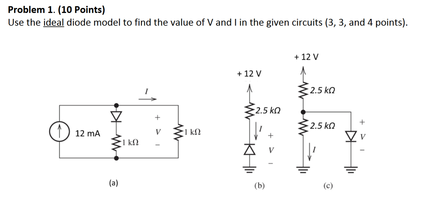 Solved Problem 1. (10 Points) Use the ideal diode model to