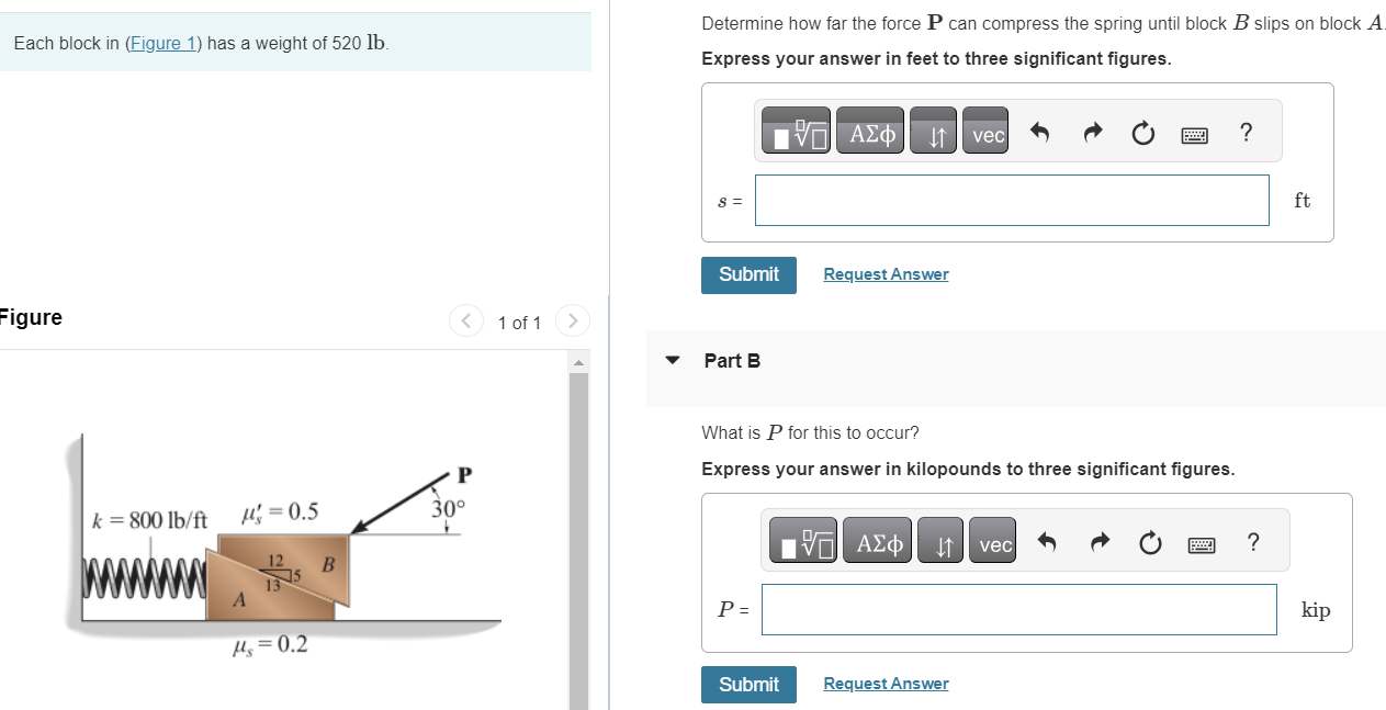 Solved Each Block In Has A Weight Of 520lb. Figure 1 Of 1 | Chegg.com