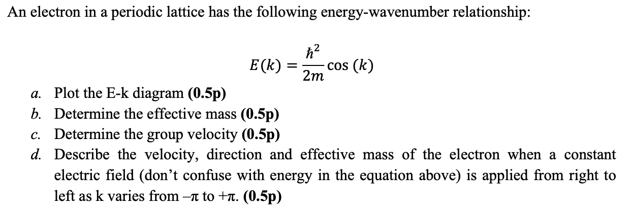 Solved An Electron In A Periodic Lattice Has The Following 