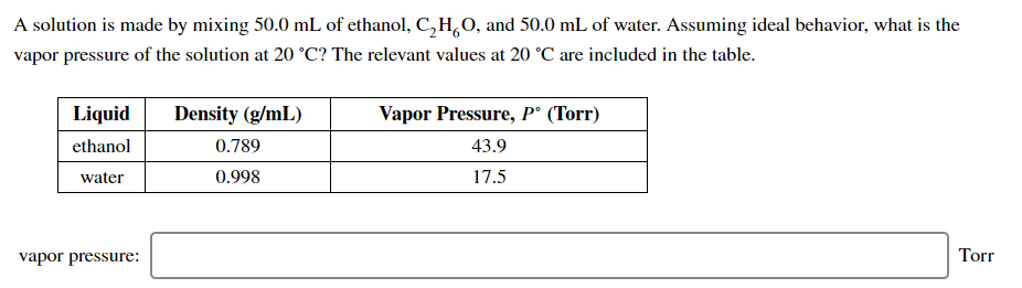 Solved A Solution Is Made By Mixing 50.0 ML Of Ethanol, | Chegg.com