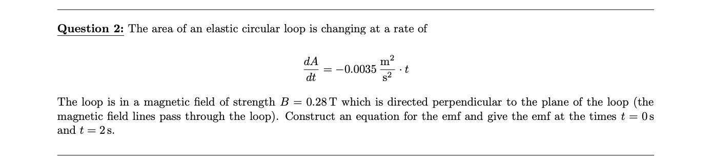 Solved The area of an elastic circular loop is changing at a | Chegg.com