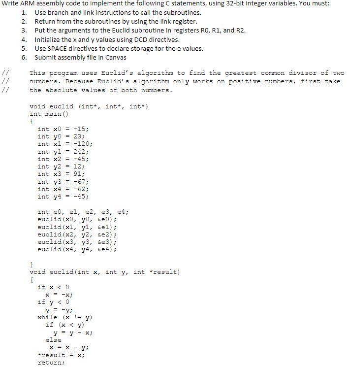 Solved 1. 2. 3. Write ARM assembly code to implement the | Chegg.com