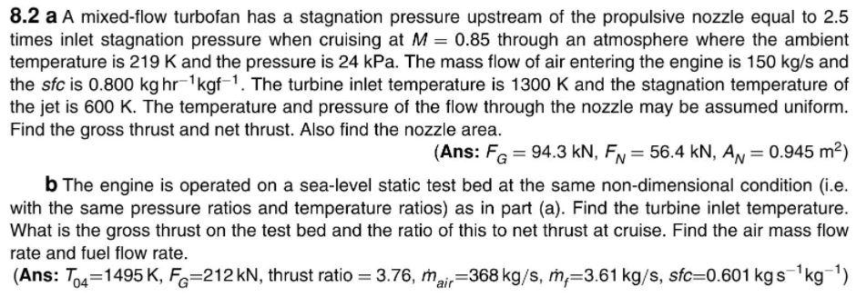 8.2 a A mixed-flow turbofan has a stagnation pressure | Chegg.com