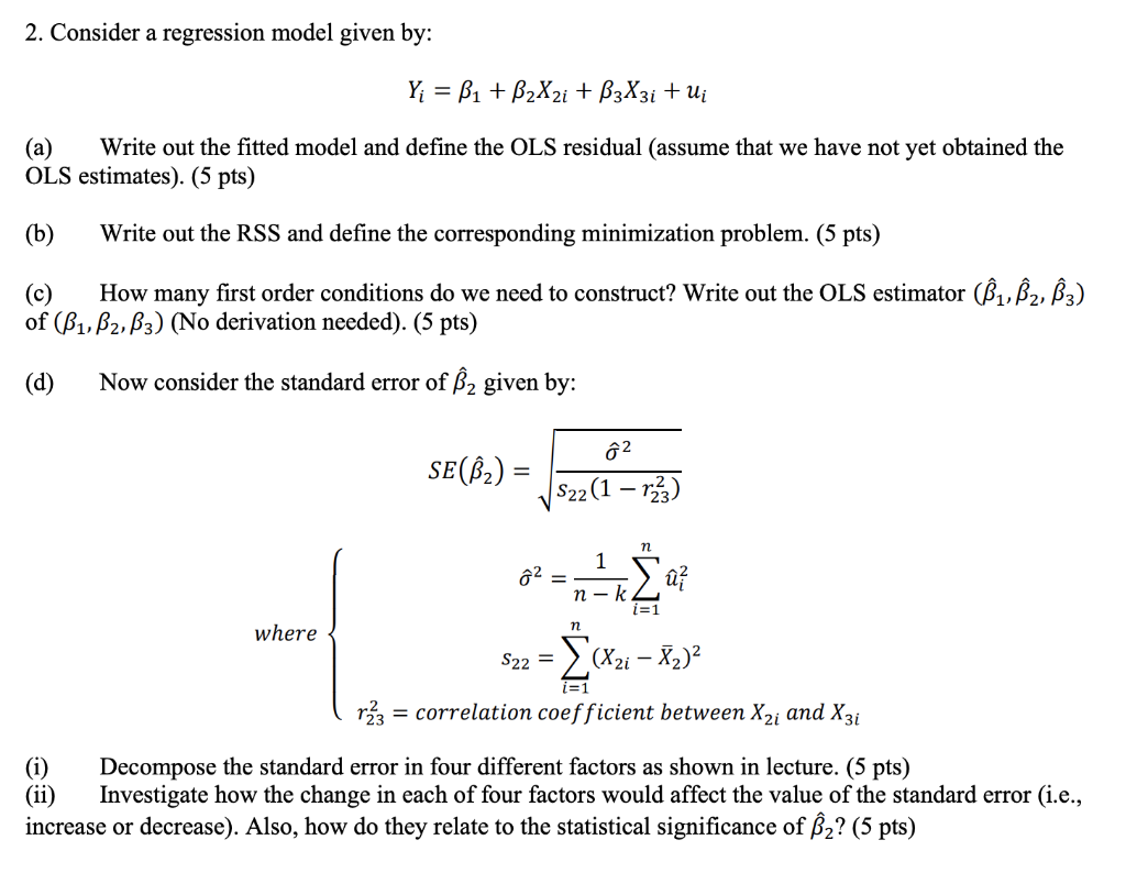 Solved 2. Consider A Regression Model Given By: Yị = B1 + | Chegg.com