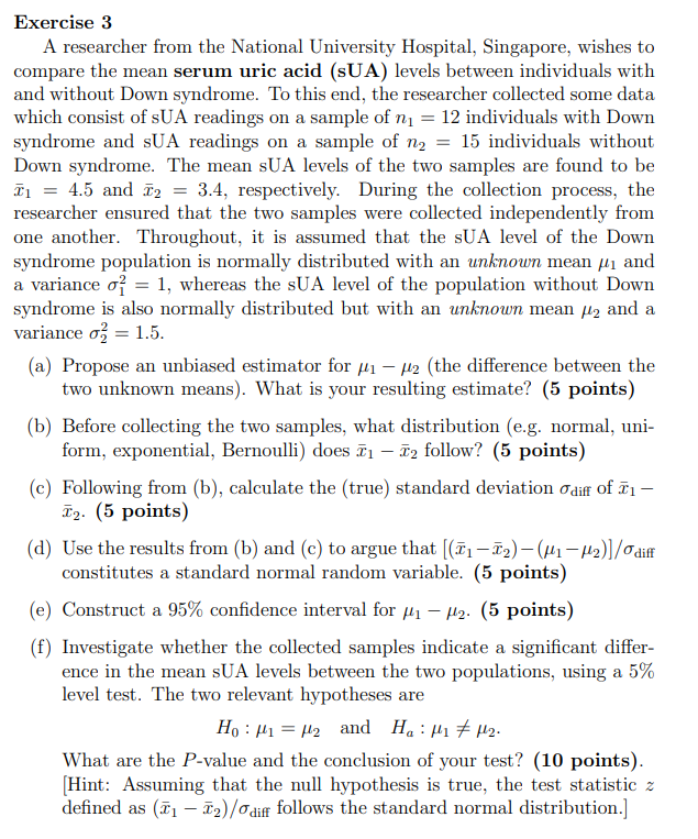 Solved Exercise 3 A researcher from the National University | Chegg.com