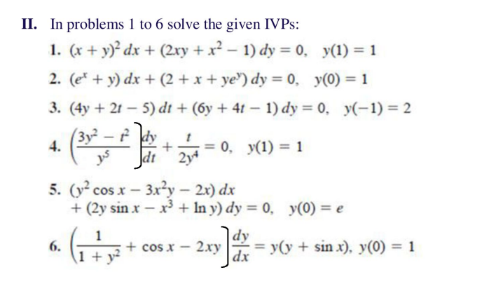 Solved I. In problems 1 to 6 solve the given IVPs: 1. | Chegg.com