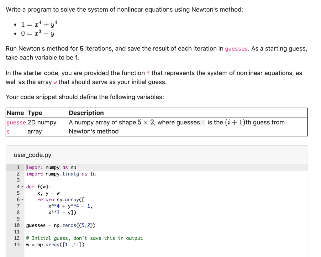 Write a program to solve the system of nonlinear | Chegg.com