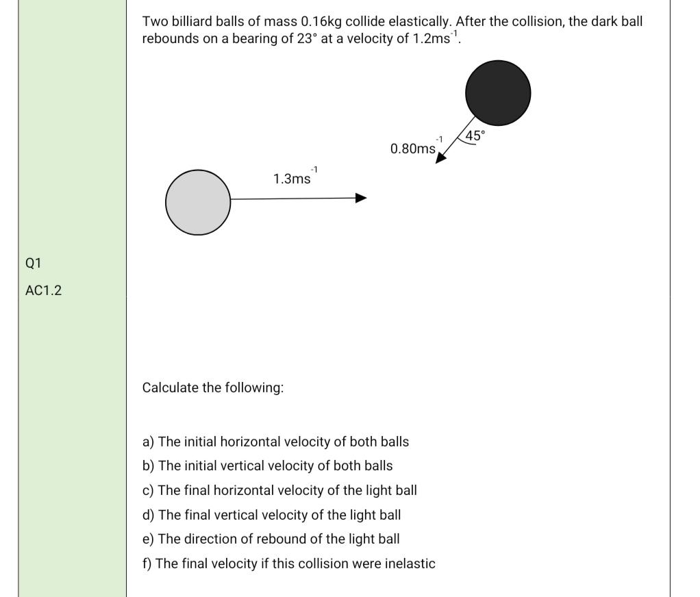 Solved Two billiard balls of mass 0.16kg collide