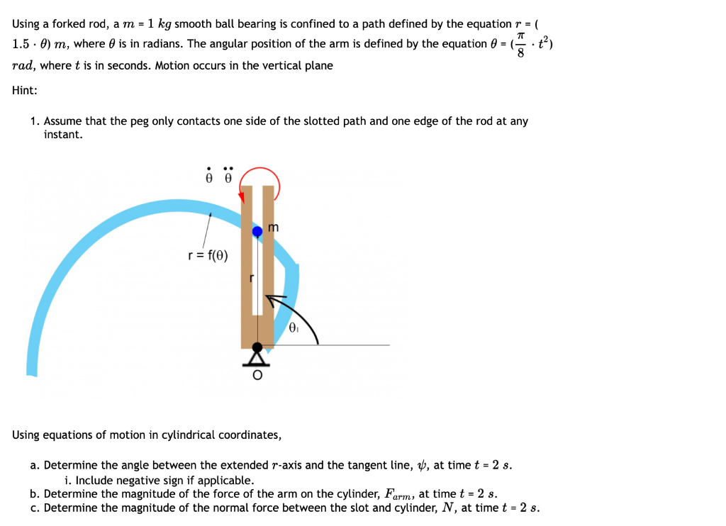 Solved Using a forked rod, a m = 1 kg smooth ball bearing is | Chegg.com