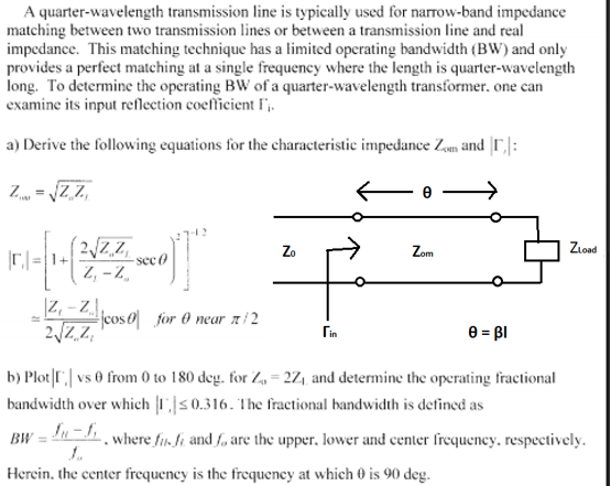 Solved A quarter-wavelength transmission line is typically | Chegg.com