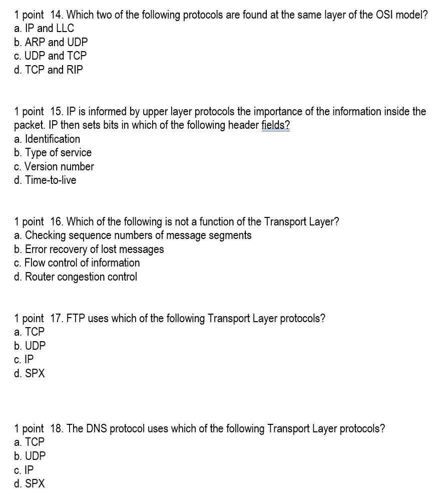 Solved 1 Point 14. Which Two Of The Following Protocols Are | Chegg.com