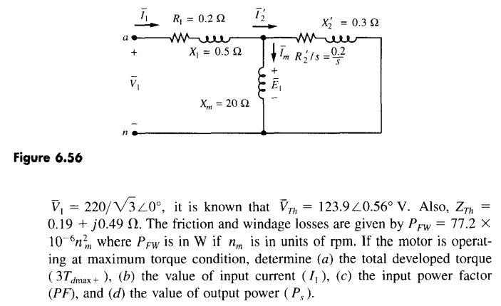 Solved 6.12 Figure 6.56 gives the per phase equivalent | Chegg.com