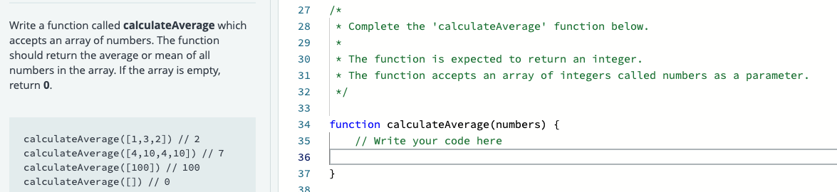 Solved 27 /* 28 * Complete the calculateAverage' function | Chegg.com