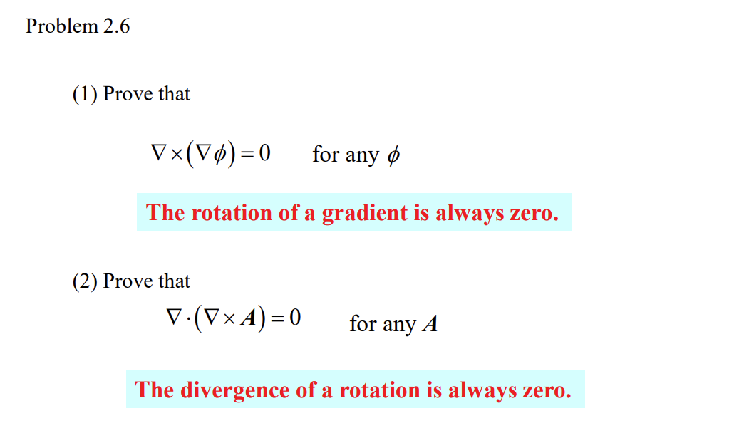 Solved (1) Prove that ∇×(∇ϕ)=0 for any ϕ The rotation of a | Chegg.com