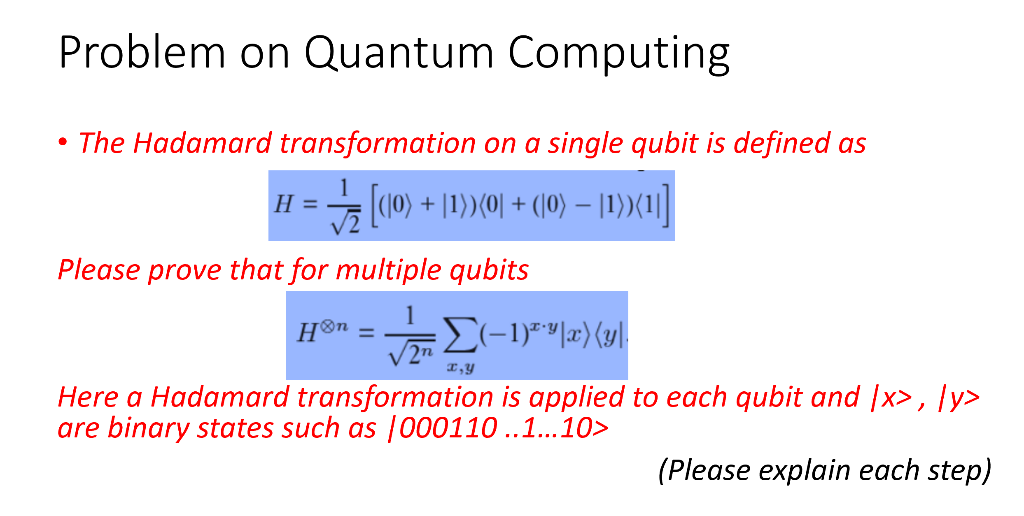 Problem on Quantum Computing . · The Hadamard | Chegg.com