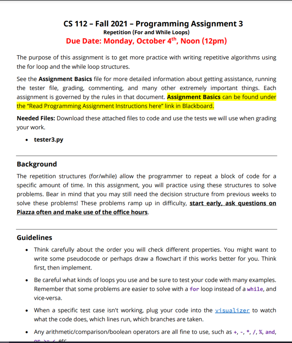 Solved CS 112 - Fall 2021 - Programming Assignment 3