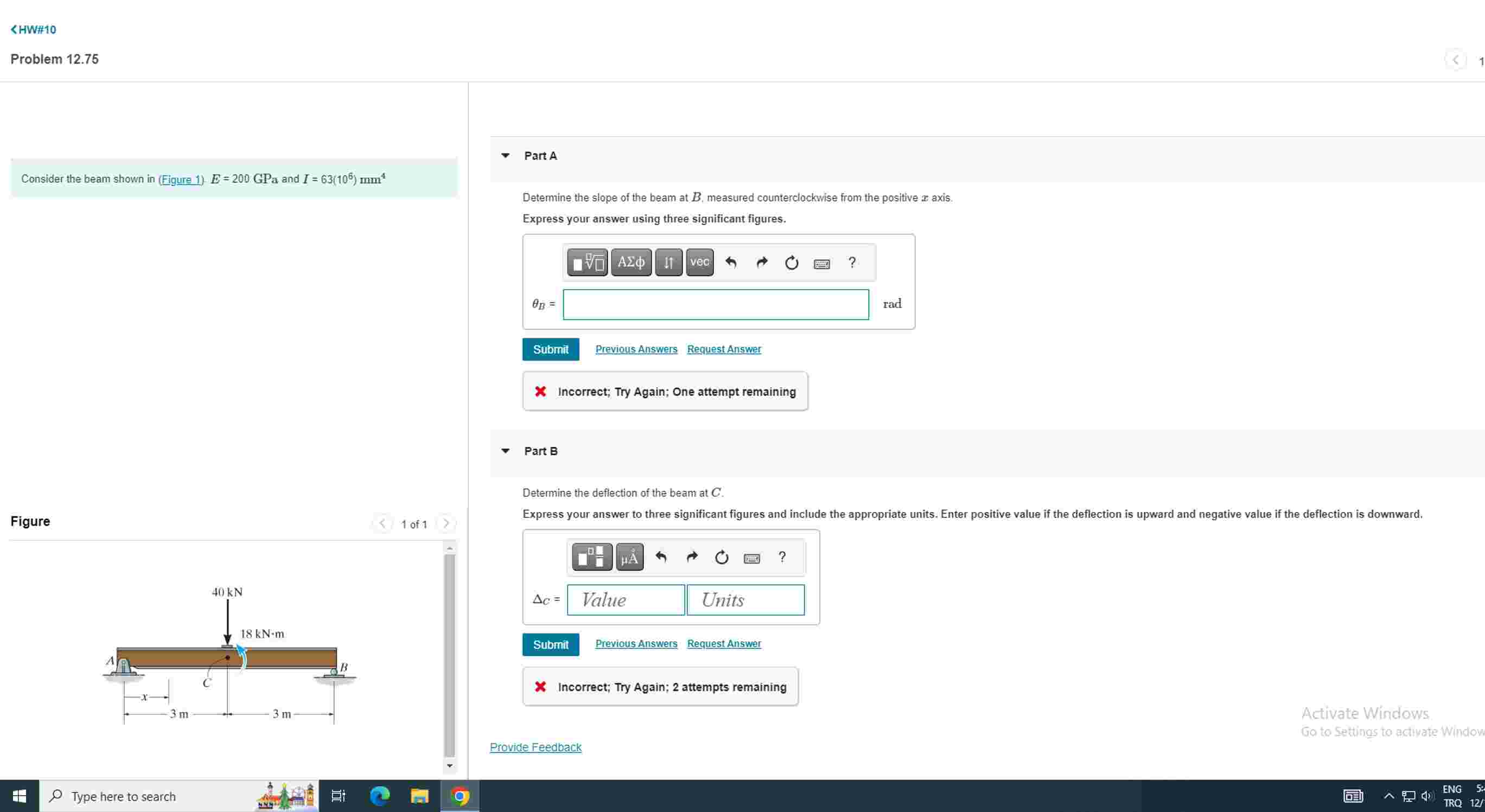 Solved Problem 12 75Consider The Beam Shown In Figure 1 Chegg Com