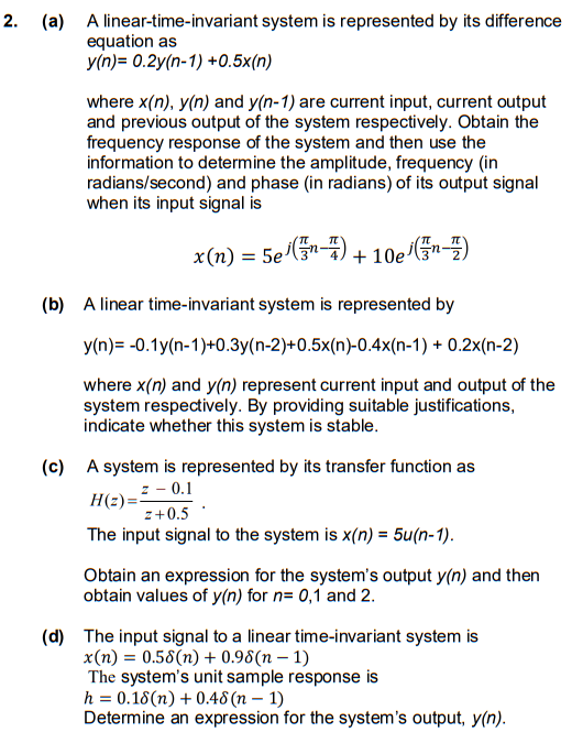 Solved 2. (a) A linear-time-invariant system is represented | Chegg.com