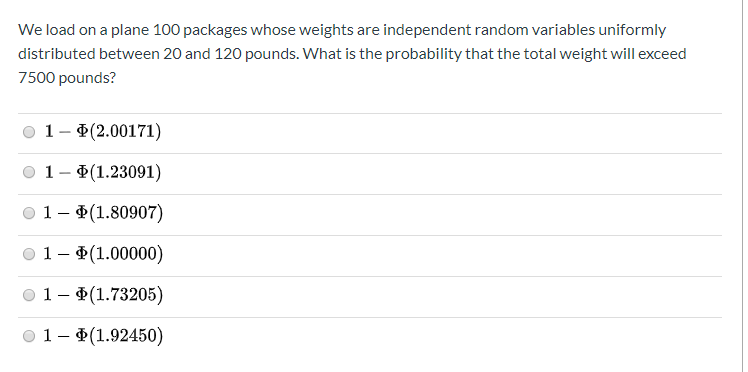 Solved We load on a plane 100 packages whose weights are | Chegg.com