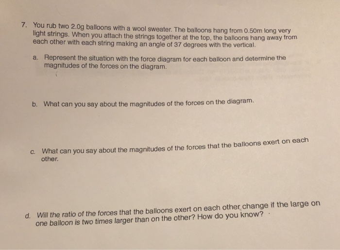 Solved 7. You rub two 2.0g balloons with a wool sweater. The