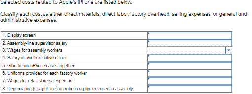 Solved selected costs related to Apple's IPhone are listed | Chegg.com